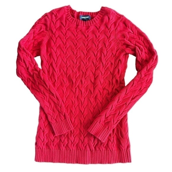 Lands End Cable Knit Sweater 100% Cotton Red Women’s XS - Picture 6 of 12